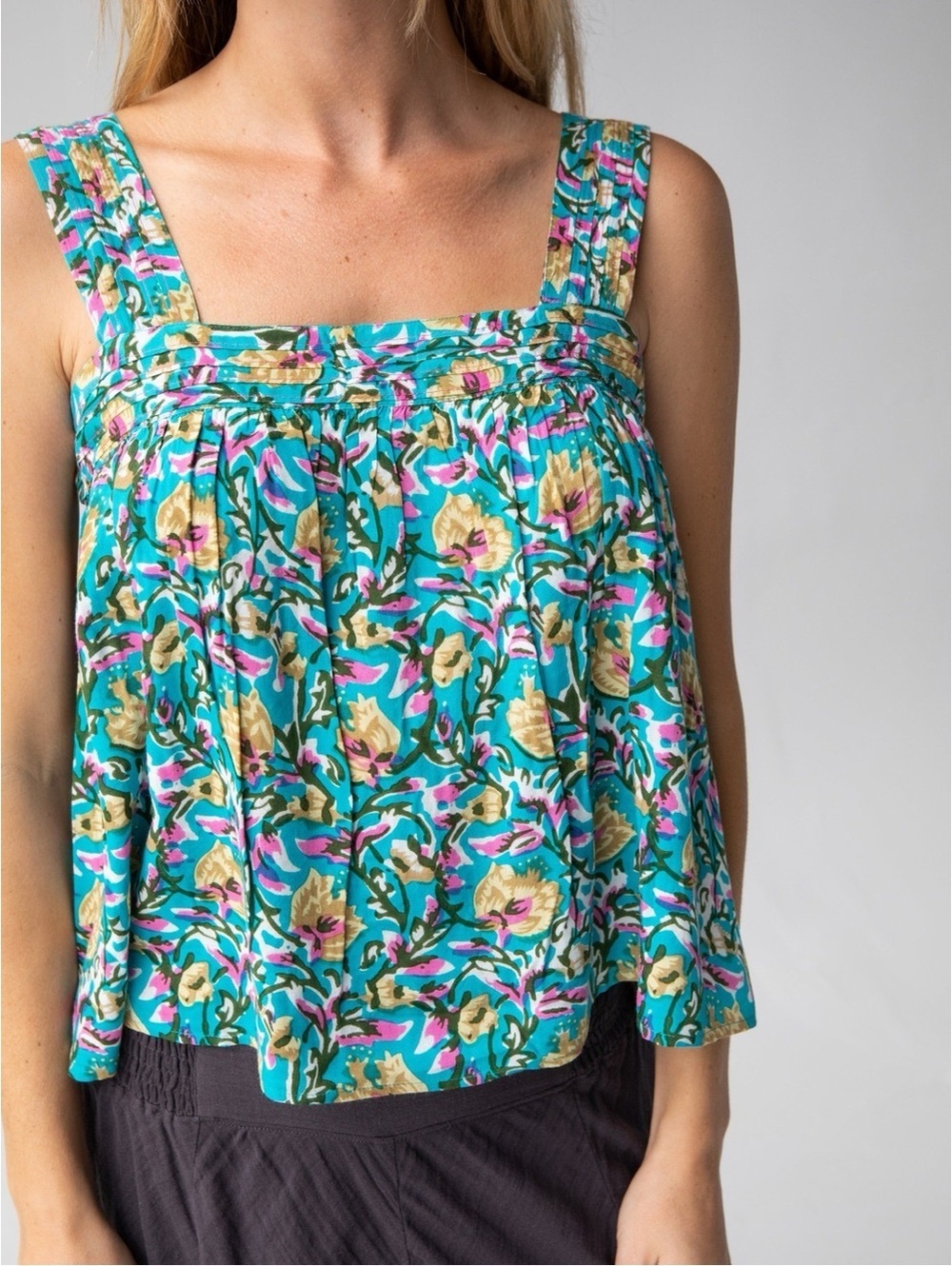 Natural Life Kate Pleated Tank Top Turquoise Small